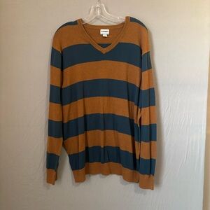 Old Navy V-Neck Sweater Blue and Brown Knit Stripes